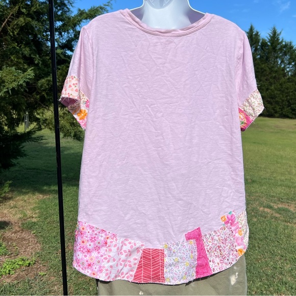 Upcycled Reworked Patchwork Distressed Cotton Short Sleeve T-Shirt Top size XL - Picture 6 of 9